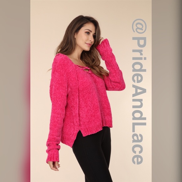 LAST 2️⃣ MAGENTA CHENILLE PULL-OVER SWEATER - Picture 2 of 4